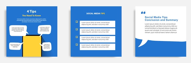 Tutorial de redes sociales, consejo, truco, consejos rápidos, plantilla de banner cuadrado.
