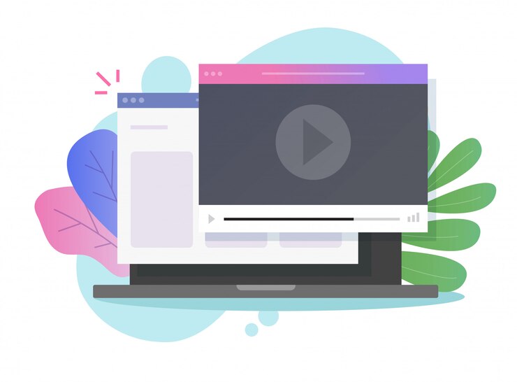 Vector tutorial de video web en línea que se ve en la computadora portátil