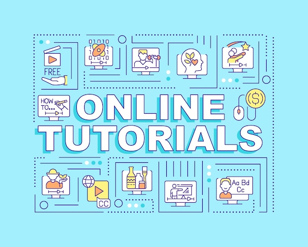 Tutoriales en línea conceptos de palabras banner turquesa