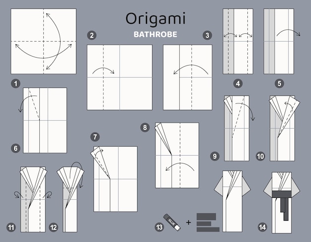 Tutorio de esquema de origami de bata de baño modelo móvil de origami para niños paso a paso