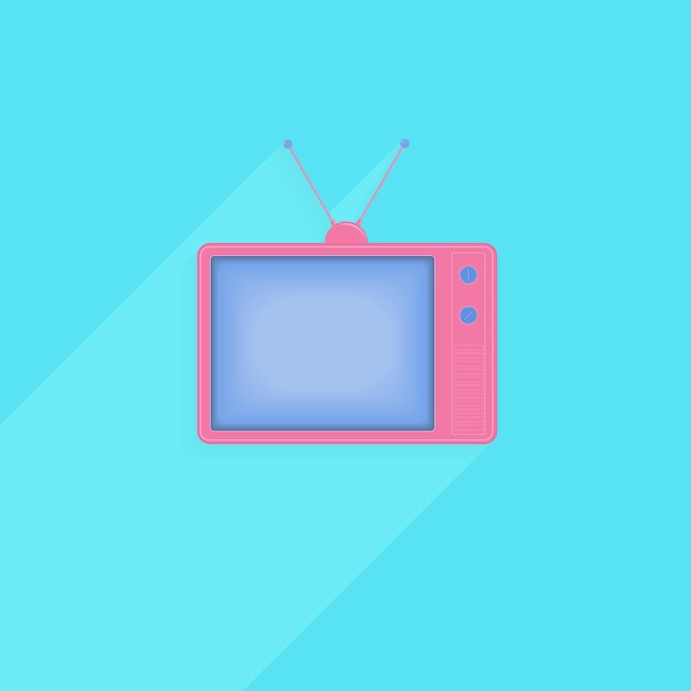 Tv vintage rosa sobre fondo azul brillante en colores pastel Concepto de minimalismo