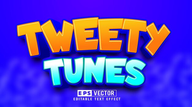 Tweety Tunes Archivo vectorial de efecto de texto editable 3d con fondo lindo