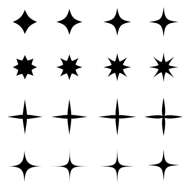 Twinkle estrellas brillantes negras brillan sobre fondo blanco