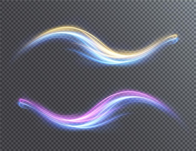 Twirl azul claro y dorado. Efecto de luz curva de línea azul y dorada. Círculo azul luminoso.