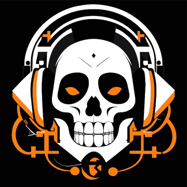 Twitch skull sport gaming auriculares dibujados a mano planos estilosos pegatinas de dibujos animados icono concepto aislado