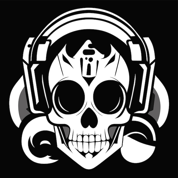 Vector twitch skull sport gaming auriculares dibujados a mano planos estilosos pegatinas de dibujos animados icono concepto aislado