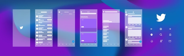 Vector twitter establecer plantilla de interfaz de red social y redes sociales de pantalla de twitter plantilla de página de maqueta plantilla de interfaz de aplicación móvil de twitter en maqueta de apple iphone