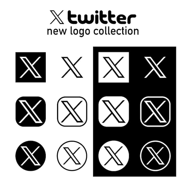 Twitter X nuevo conjunto de logotipos 2023 Colección de paquetes de vectores de logotipos de Twitter X