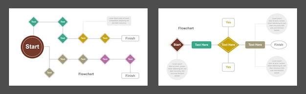 Two Unique Flowchart Templates Featuring Varied Structures Start Finish Points Editable Text Fields