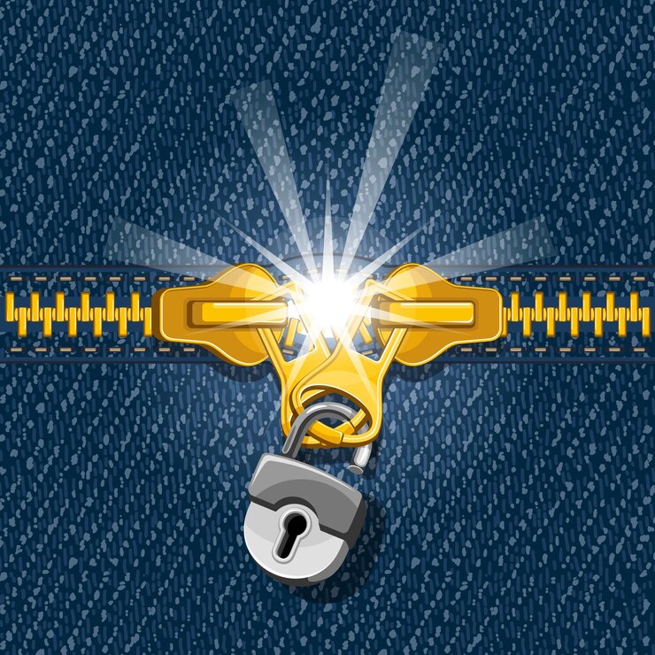 Vector two zipper closed to each other via a padlock on denim background vector illustration