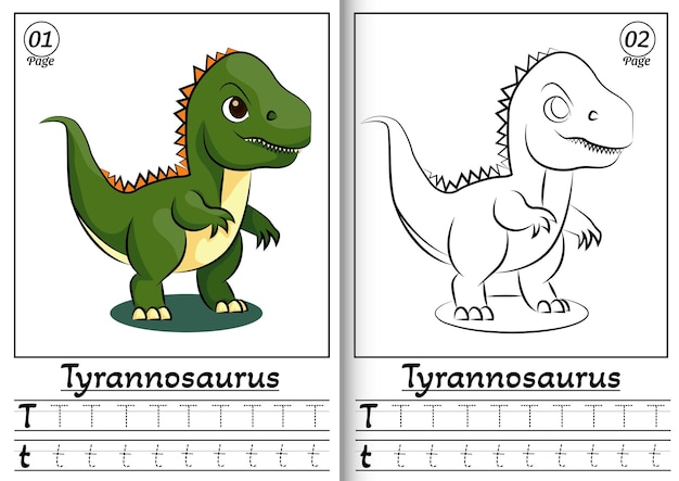 Tyrannosaurus rex Alphabet ABC Coloring Page T Trazando todas las letras del alfabeto inglés