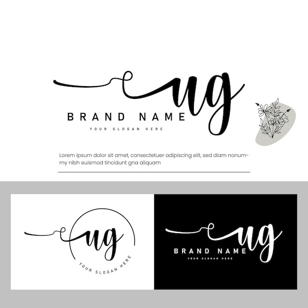 u g letra inicial escritura a mano y logotipo de la firma