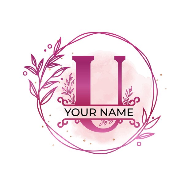 U iniciales monograma floral de boda logotipo editable logotipo personalizado elegante prefabricado