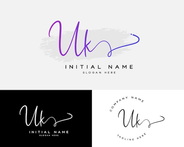 u k letra inicial letra a mano y logotipo de la firma