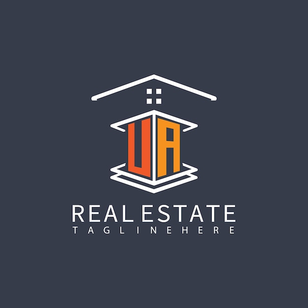 UA Inmobiliario Letra Monograma Vector Logo de la casa o el edificio Forma Todo el logotipo