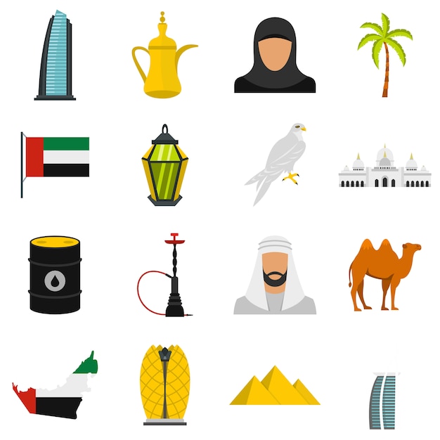 Uae viajes set iconos planos