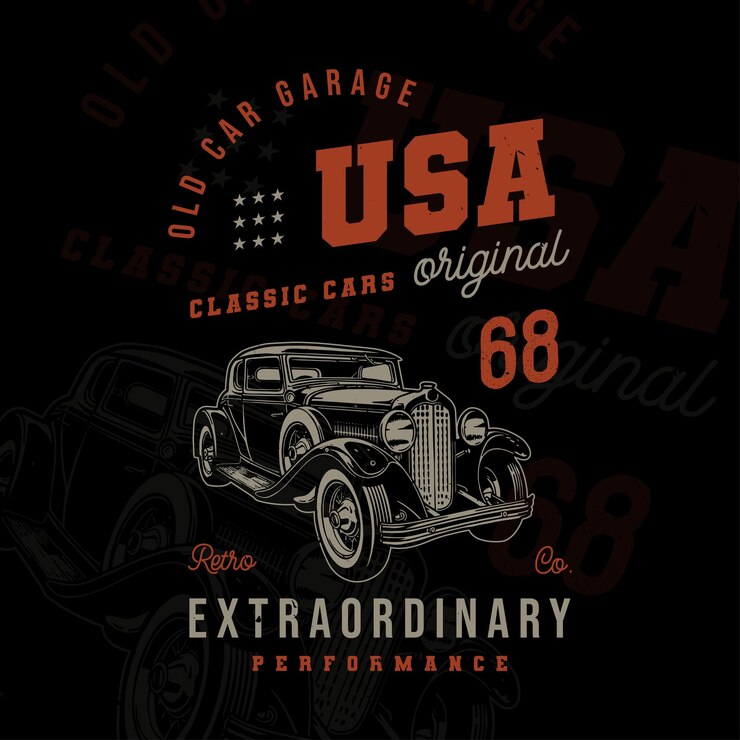 UAS Original Old Classic Car TShirt Diseño vectorial Gráficos Modelo de camiseta de autos hotrod retro