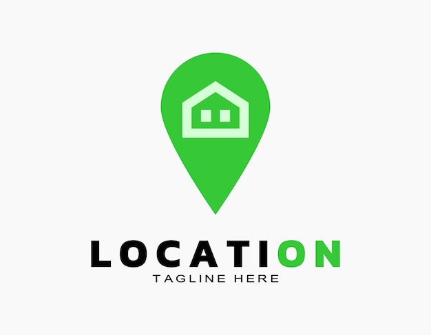 Ubicación de la casa logotipo en verde Inmobiliario en un punto estratégico Bien y propiedad estratégica