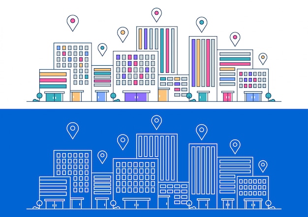 Ubicación de la ciudad con estilo de línea delgada