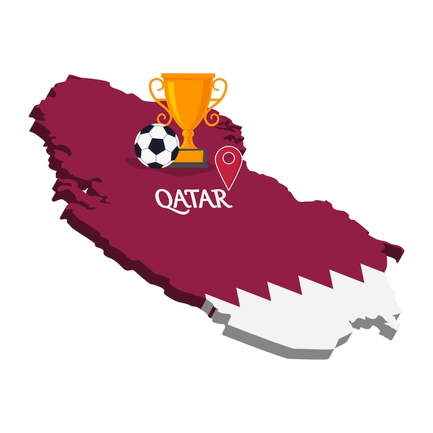 La ubicación de la copa de fútbol 2022 en el mapa es la copa de fútbol de qatar 2022 ilustración vectorial plana aislada en fondo blanco