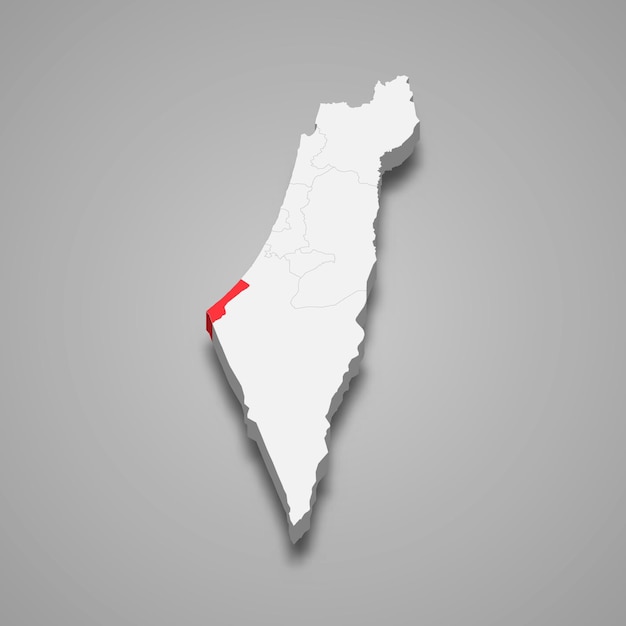 Ubicación del distrito de la Franja de Gaza dentro de Israel Mapa isométrico en 3D