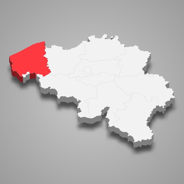 Ubicación del estado de Flandes Occidental dentro de Bélgica Mapa isométrico en 3D
