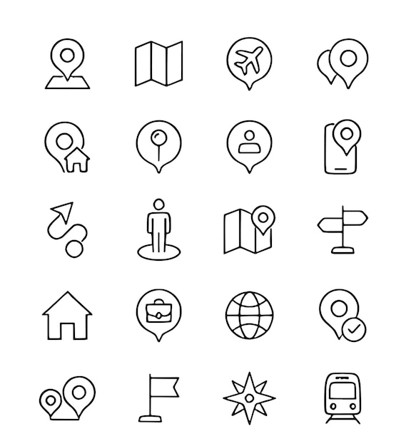 Ubicación Icones editables de línea establecidos Ilustración vectorial en el estilo moderno de líneas delgadas de la navegación de iconos