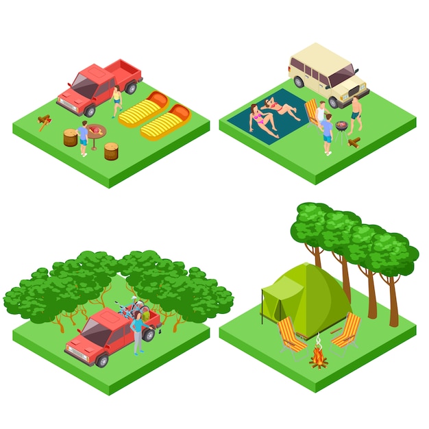 ubicación isométrica de camping del conjunto