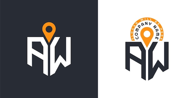 Ubicación Logo Bundle Letra AW Logo Dual Iconos vectoriales para el reclutamiento y la navegación