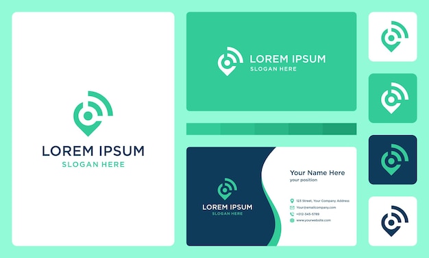 Ubicación y logotipo de conexión o señal. Vector premium. tarjeta de visita.