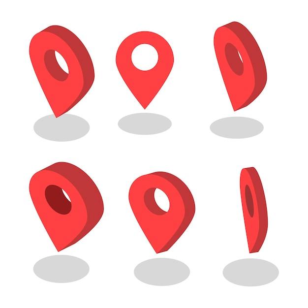 Ubicación del mapa de 6 iconos con diferente perspectiva isométrica