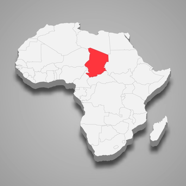 Ubicación del país de chad dentro del mapa 3d de áfrica