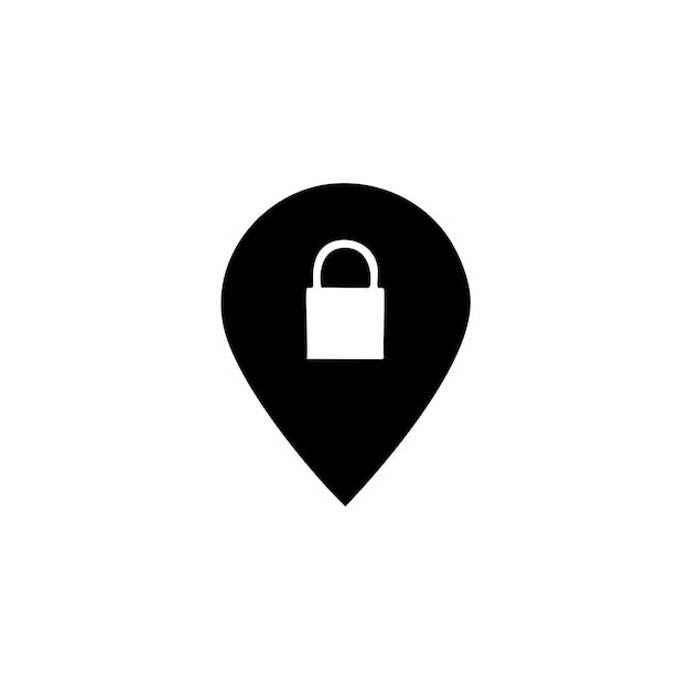 ubicación pin con icono de candado sobre fondo blanco ilustración vectorial de estilo silueta