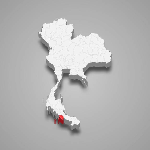 Vector ubicación de la provincia de satun tailandia mapa isométrico en 3d