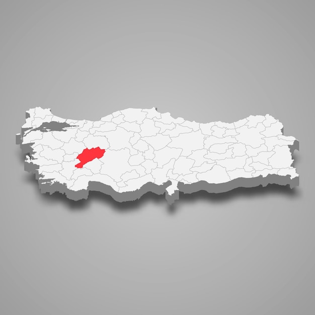 Ubicación de la región de Afyonkarahisar dentro del mapa 3d de Turquía