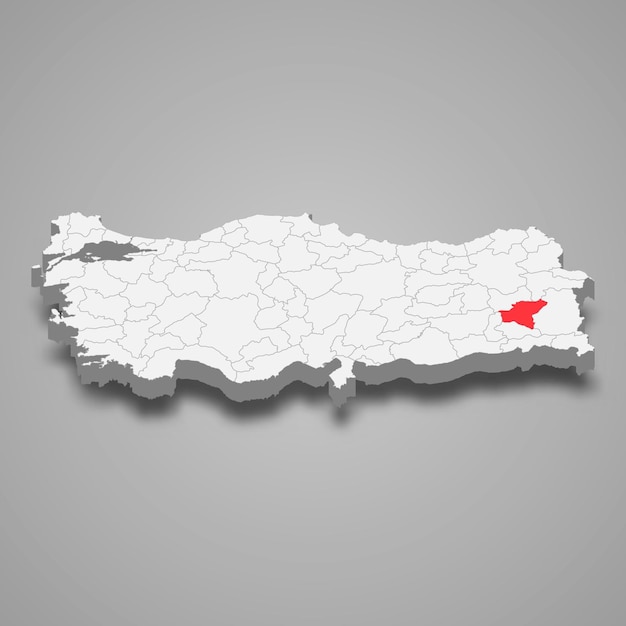 Ubicación de la región de Bitlis dentro del mapa 3d de Turquía
