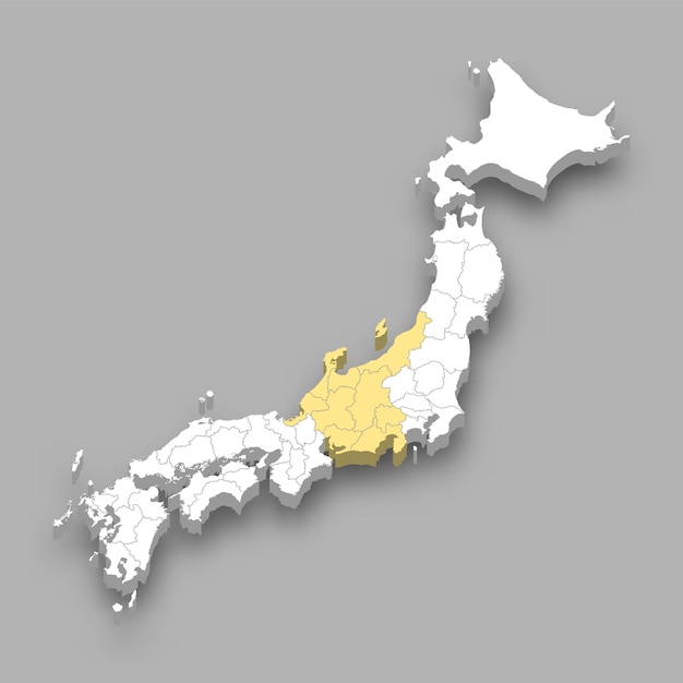 Vector ubicación de la región de chubu dentro del mapa de japón