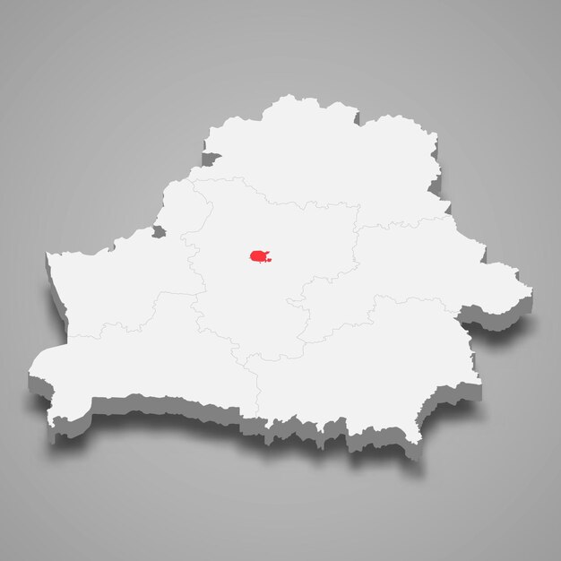 Vector ubicación de la región de la ciudad de minsk dentro de bielorrusia mapa isométrico 3d