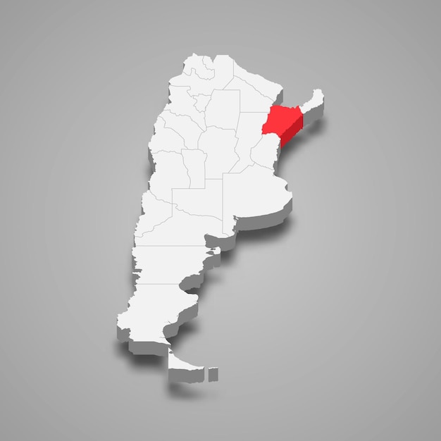 Ubicación de la región de Corrientes dentro del mapa 3d de Argentina