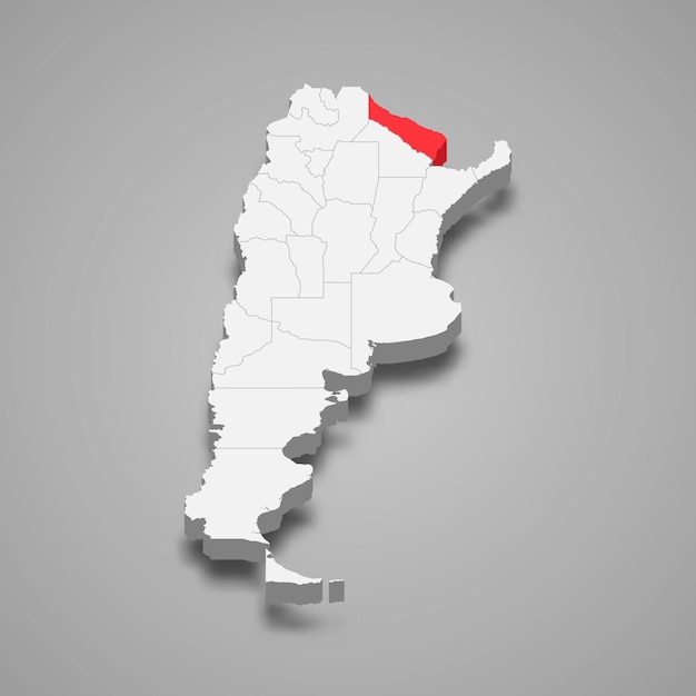 Ubicación de la región de Formosa dentro del mapa 3d de Argentina