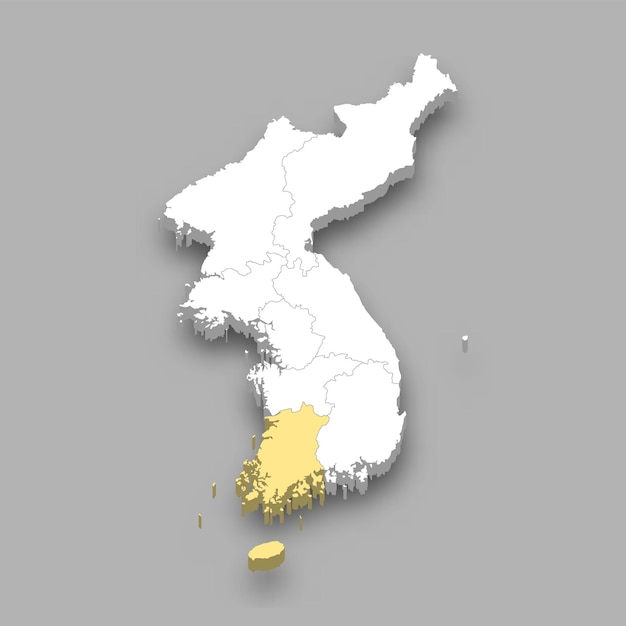 Vector ubicación de la región histórica de honam dentro del mapa de corea