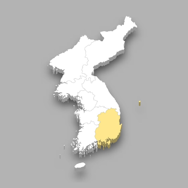 Vector ubicación de la región histórica de yeongnam dentro del mapa de corea