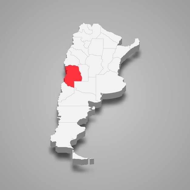 Ubicación de la región de Mendoza dentro del mapa 3d de Argentina