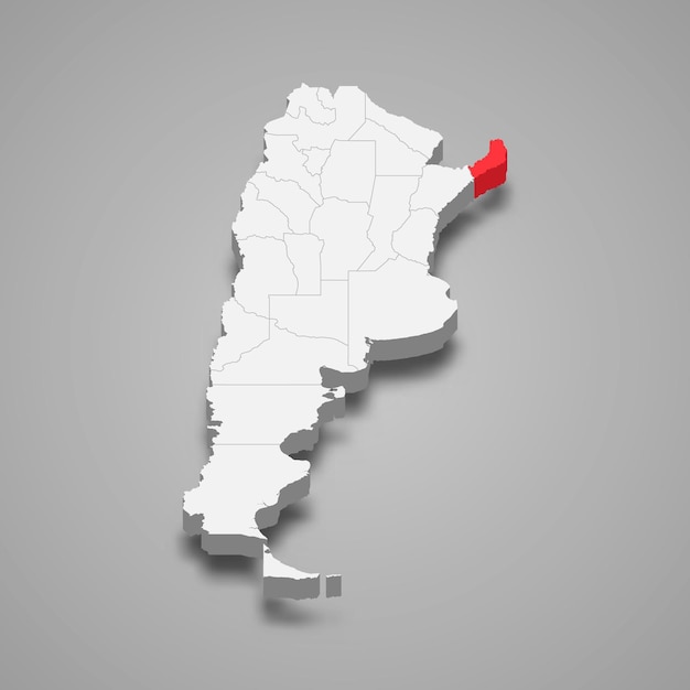 Ubicación de la región de Misiones dentro del mapa 3d de Argentina