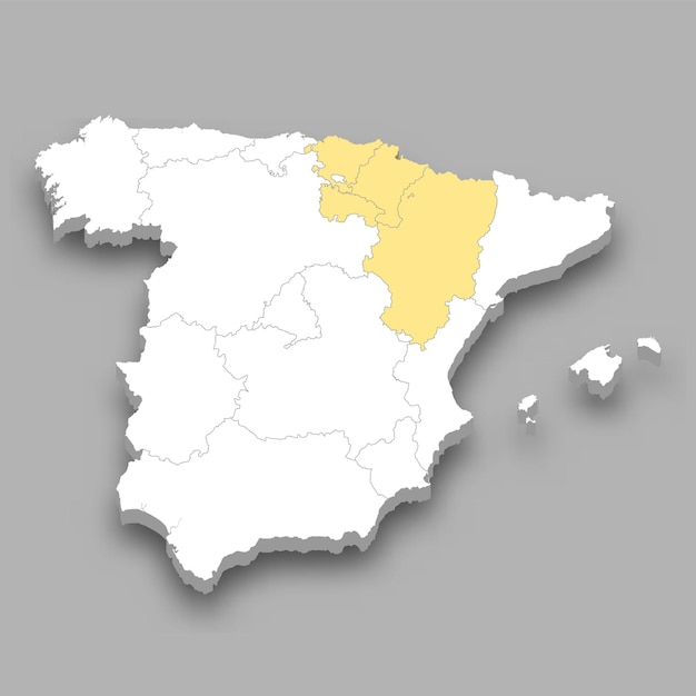 Vector ubicación de la región noreste dentro del mapa de españa