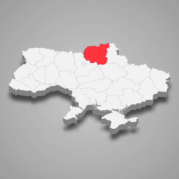 Ubicación de la región del Óblast de Chernihiv dentro del mapa 3d de Ucrania