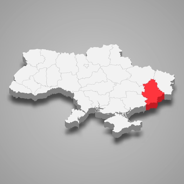 Ubicación de la región del Óblast de Donetsk dentro del mapa 3d de Ucrania