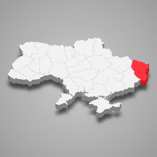 Ubicación de la región del Óblast de Luhansk dentro del mapa 3d de Ucrania