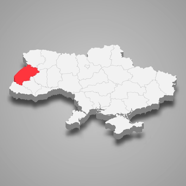 Ubicación de la región del óblast de Lviv dentro del mapa 3d de Ucrania