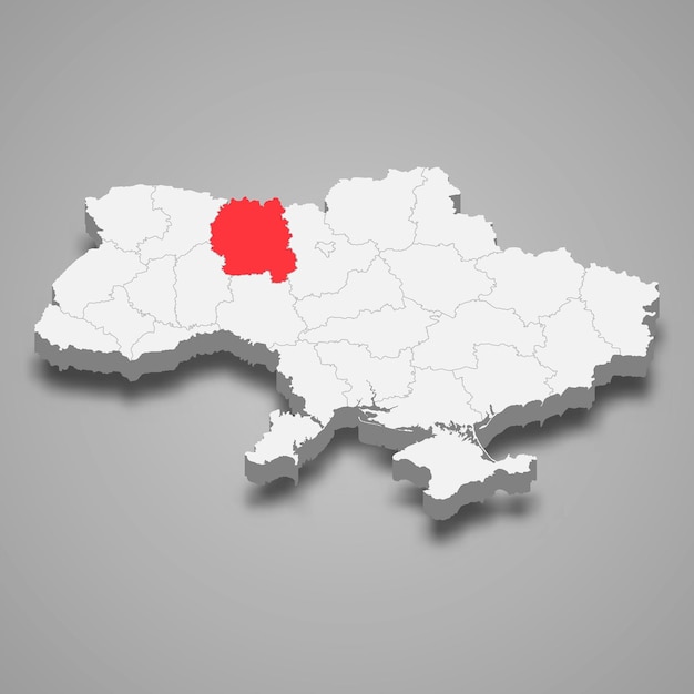 Ubicación de la región del Óblast de Zhytomyr dentro del mapa 3d de Ucrania